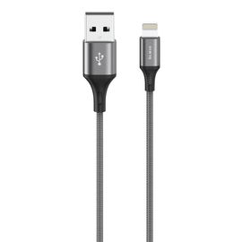 Кабель Olmio BASIC, USB 2.0 - lightning, 1.2м, 2.1A, текстильная оплетка, серый