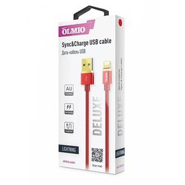 Кабель OLMIO DELUXE, USB 2.0 - microUSB, 1м, 2.1A, красный