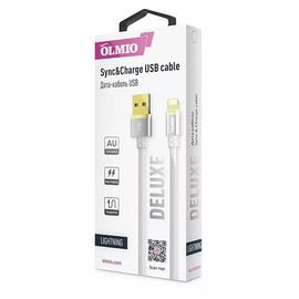 Кабель Olmio Deluxe, USB 2.0 - lightning, 1м, 2.1A, белый