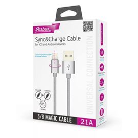Кабель Olmio USB 2.0 - MAGIC 5/8 (microUSB+lightning), 1м, 2.1А