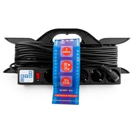 Силовой удлинитель на рамке Power Cube PC-LG5-R-20, 16 А/3,5 кВт, 20 м, 5 розеток с/з, чёрный