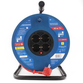 Силовой удлинитель на катушке Power Cube PC-BG4-K-40, 16 А/3,5 кВт,40 м, 4 розетки с/з, красно-синий
