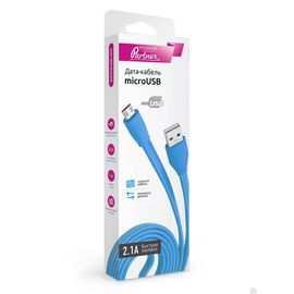 Кабель OLMIO USB 2.0 - microUSB, 1м, 2.1A, голубой, плоский