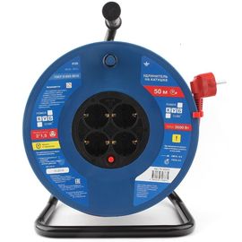 Силовой удлинитель на катушке Power Cube PC20503, 16 А/3,5 кВт,50 м, 4 розетки с/з, красно-синий