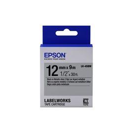 Лента Epson C53S654019 LK4SBM Металлик лента 12мм, Серебр./Черн., 9м