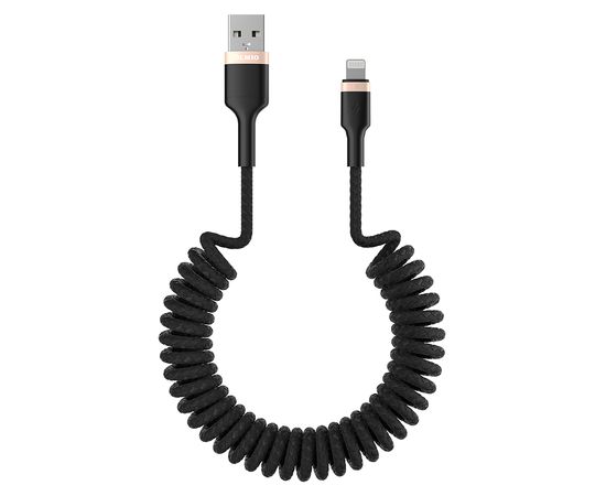 Кабель Olmio SPRING, USB 2.0 - lightning, 1.5м, 2.4A, черный