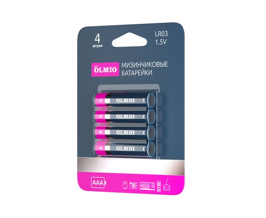 Элемент питания LR03 AAA Olmio Alkaline LR03 - 4 штуки в упаковке