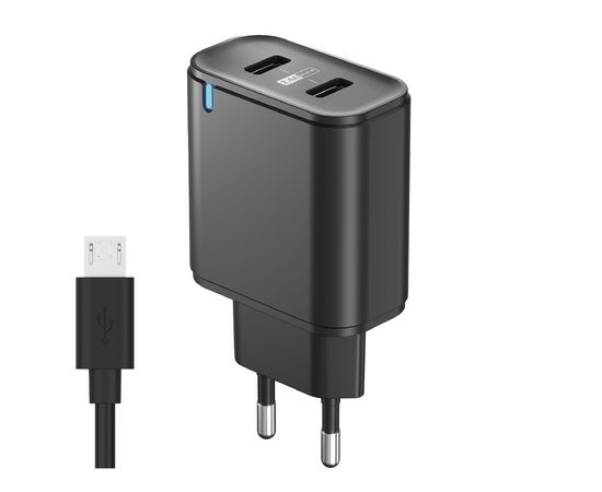 Зарядное устройство сетевое Olmio USB, 2.4A, Smart IC + MicroUSB кабель в комплекте, черный