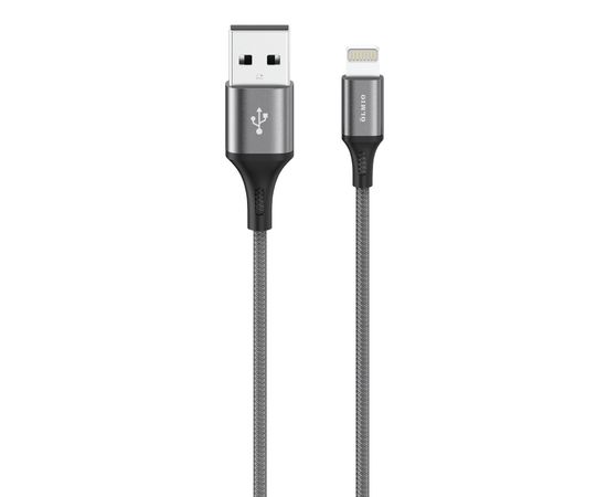 Кабель Olmio BASIC, USB 2.0 - lightning, 1.2м, 2.1A, текстильная оплетка, серый