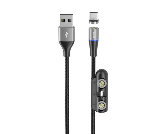 Кабель Olmio MagCable 3in1, USB 2.0 - microUSB/typeC/8-pin, 1,2м, 3A, текстильная оплетка, черный