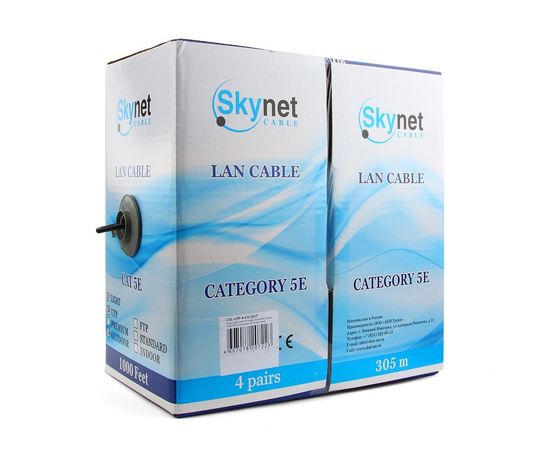 Кабель SkyNet Premium UTP outdoor 4x2x0,51, медный, FLUKE TEST, кат.5e, однож., 305 м, box, черный