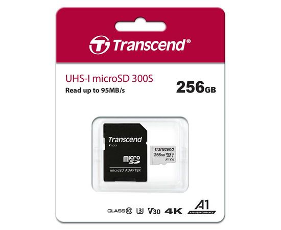 Карта памяти MicroSD 256GB Class 10 U3 A1 Transcend TS256GUSD300S-A