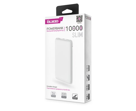 Зарядное устройство Power bank Olmio Slim 10000 mAh белый
