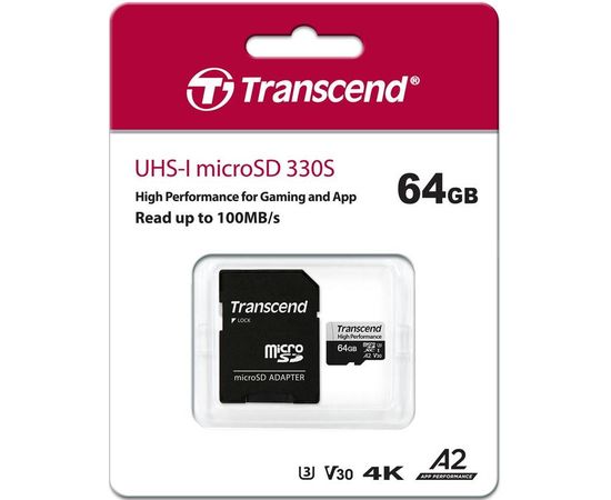 Карта памяти MicroSD 64GB Class 10 U3 A2 Transcend TS64GUSD330S