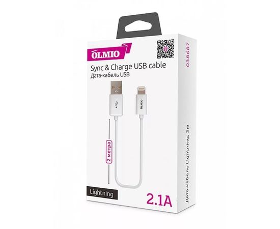 Кабель Olmio USB 2.0 - Lightning, 2м, белый