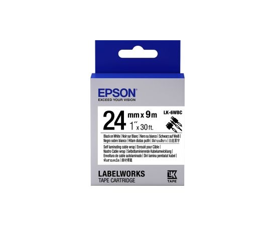 Лента Epson C53S656901 LK-6WBC для кабеля, 24мм,Бел./Черн., 9м
