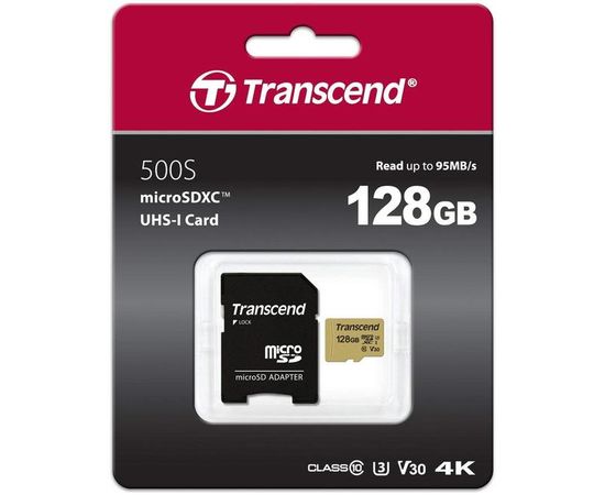 Карта памяти MicroSD 128GB Class 10 U3 Transcend TS128GUSD500S