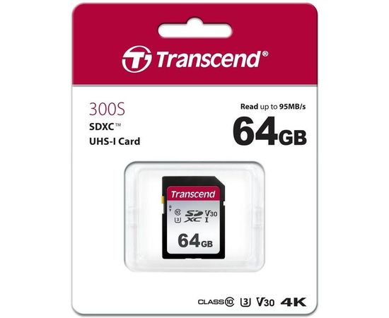 Карта памяти SD 64GB Class 10 U3 Transcend TS64GSDC300S