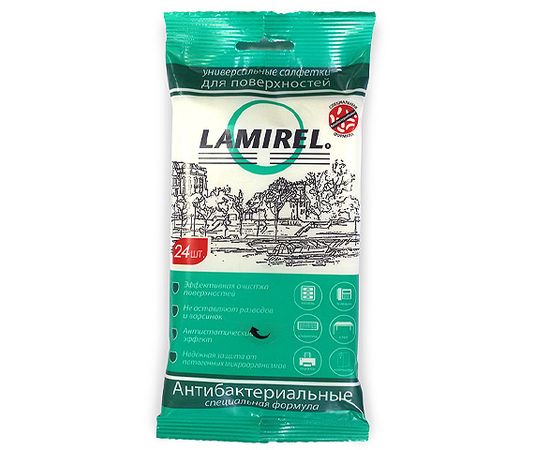 Антибактериальные универсальные чистящие салфетки Lamirel для поверхностей, 24 шт, еврослот, мягкая