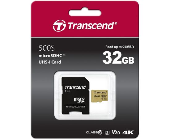 Карта памяти MicroSD 32GB Class 10 U3 Transcend TS32GUSD500S