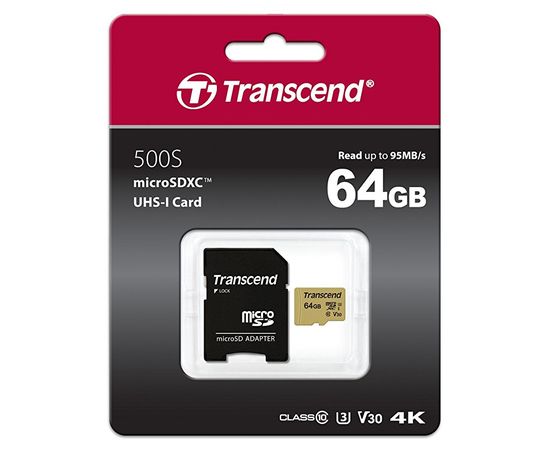 Карта памяти MicroSD 64GB Class 10 U3 Transcend TS64GUSD500S
