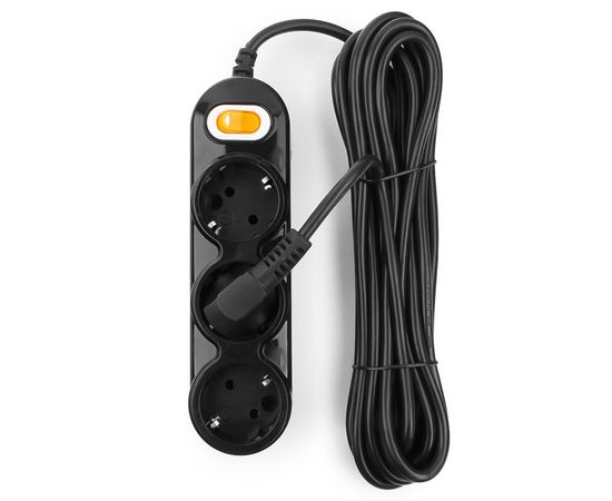 Удлинитель Power Cube PC-Y-4-3S-5,16А/3,5кВт 5м, 3 розетки с зазамлением и выключателем, чёрный