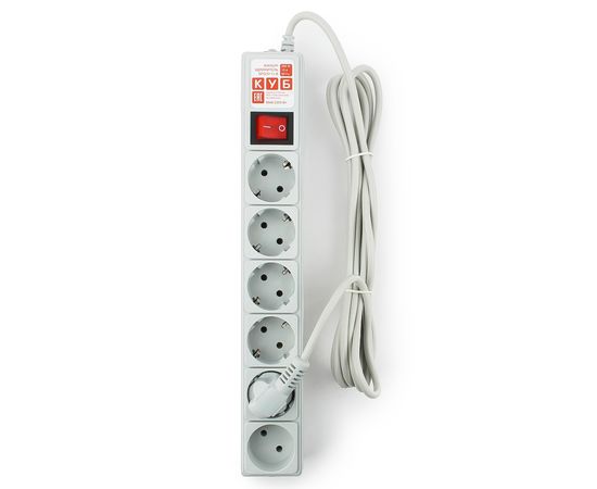 Сетевой фильтр Power Cube SPG(5+1)-B-10, 10А/2,2кВт, 3м, 6 розеток, серый