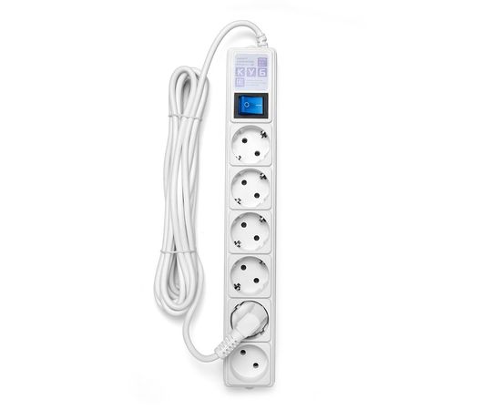 Сетевой фильтр Power Cube SPG(5+1)-16B-5М, 16А/3,5кВт, 5м, 6 розеток, белый