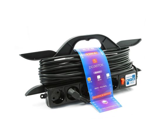 Силовой удлинитель на рамке Power Cube PC-LG5-R-10, 16 А/3,5 кВт, 10 м, 5 розеток с/з, чёрный