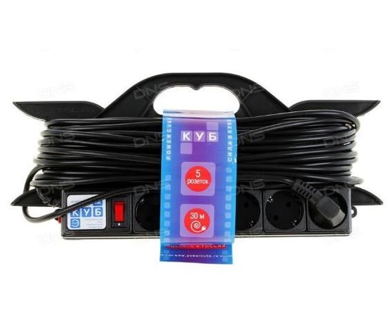 Силовой удлинитель на рамке Power Cube PC-LG5-R-30, 16 А/3,5 кВт, 30 м, 5 розеток с/з, чёрный