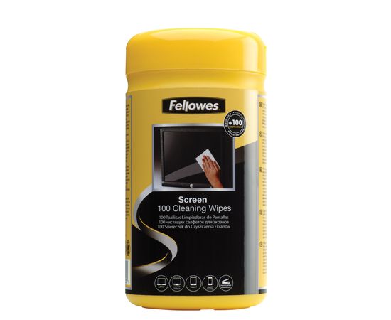 Салфетки для экранов Fellowes®, дерматологически безопасные, 100 шт. в тубе, UK
