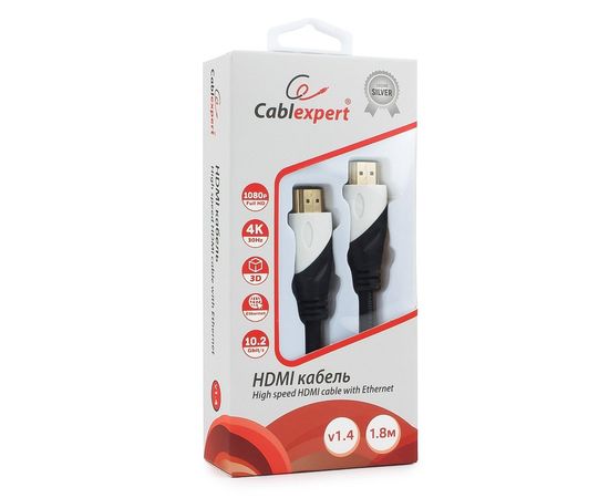 Кабель HDMI Cablexpert, серия Silver, длина 1,8 м, v1.4, M/M, позол.разъемы, коробка