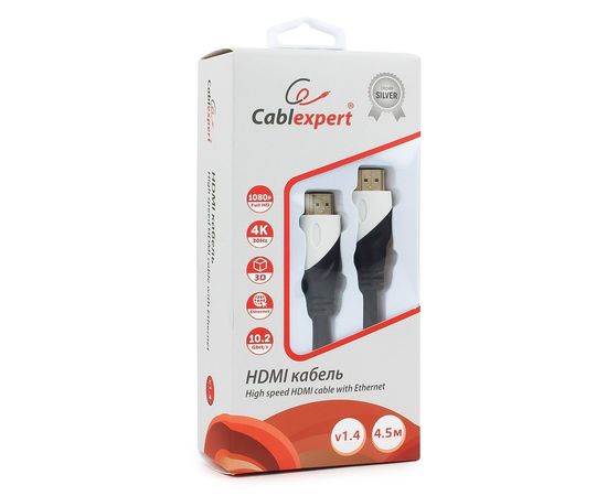 Кабель HDMI Cablexpert, серия Silver, длина 4,5 м, v1.4, M/M, позол.разъемы, коробка