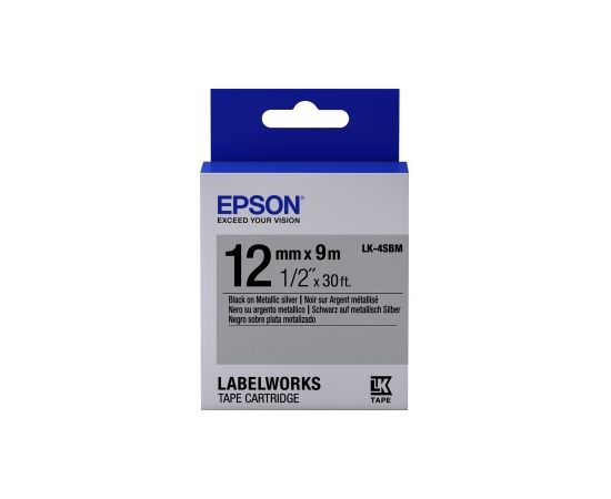 Лента Epson C53S654019 LK4SBM Металлик лента 12мм, Серебр./Черн., 9м