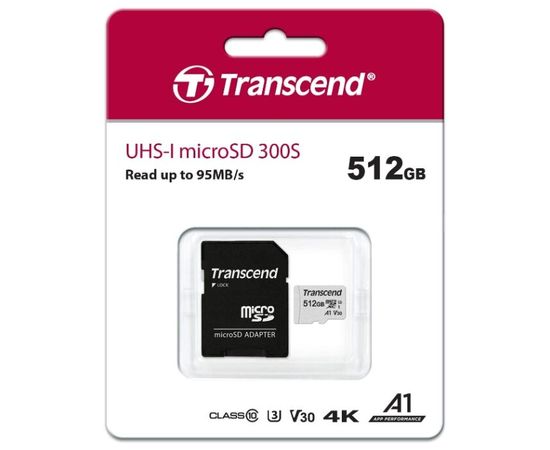 Карта памяти MicroSD 512GB Class 10 U3 A1 Transcend TS512GUSD300S-A