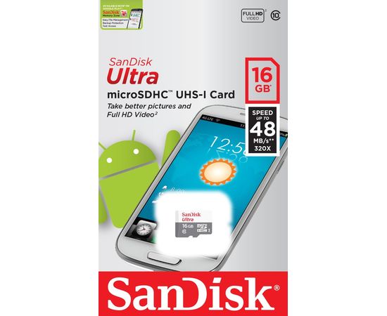 Карта памяти MicroSD 16GB Class 10 U1 SanDisk SDSQUNB-016G-GN3MN
