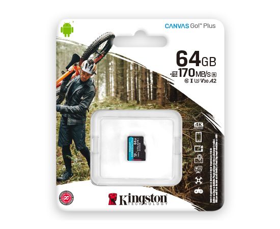 Карта памяти MicroSD 64GB Class 10 U3 V30 A2 Kingston SDCG3/64GBSP