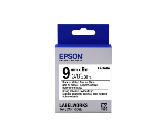 Лента Epson C53S653007 LK3WBW Повышенной адгезии 9мм, Бел./Черн., 9м