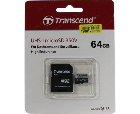Карта памяти MicroSD 64GB Class 10 U1 Transcend TS64GUSD350V